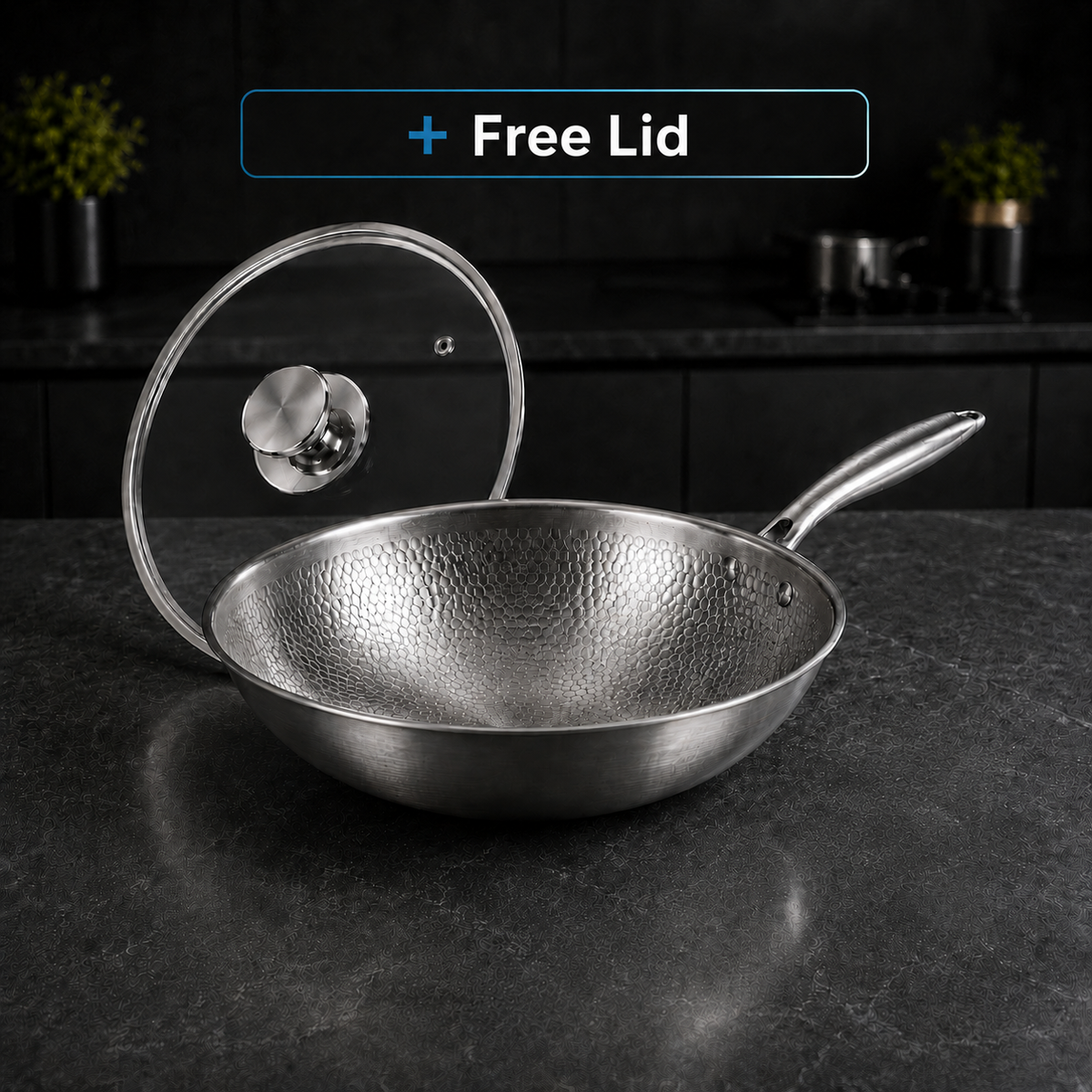 Pure Titanium Hammered Wok Pan