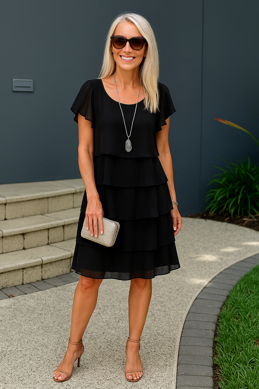 Karen | Womens Short Sleeve Layered Midi Dress 6