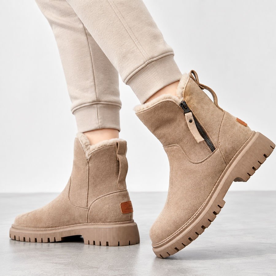 Women's Suede Winter Ankle Boots with Faux Fur Lining and Side Zipper