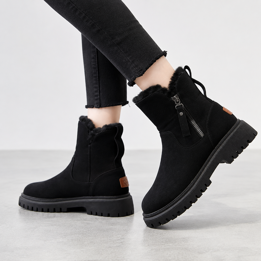 Women's Suede Winter Ankle Boots with Faux Fur Lining and Side Zipper