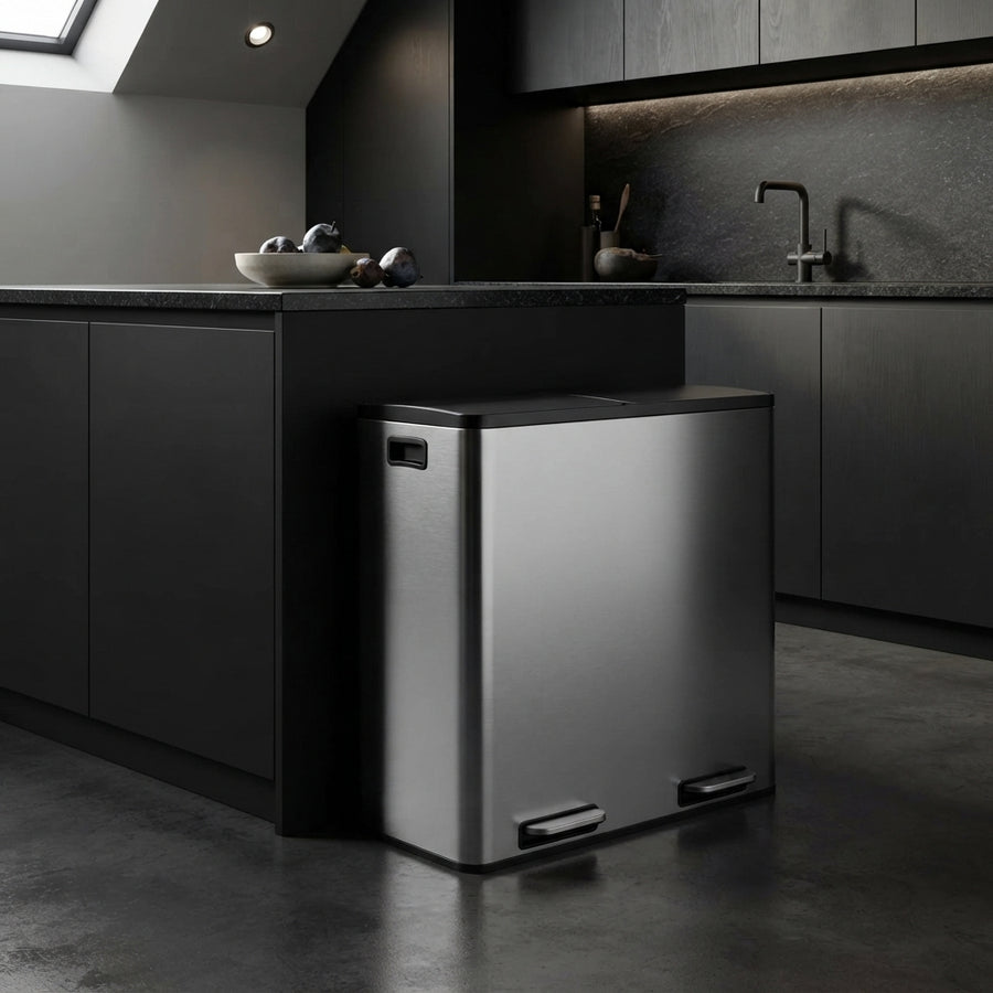 Stainless Steel Dual Compartment Pedal Trash Can – 2 × 30L
