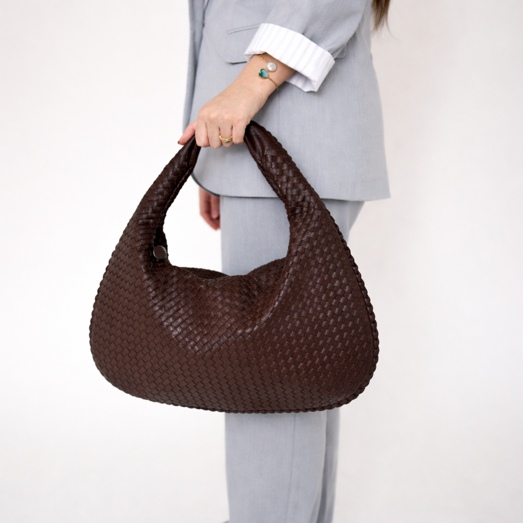 Women's Large Woven Faux Leather Hobo Shoulder Bag
