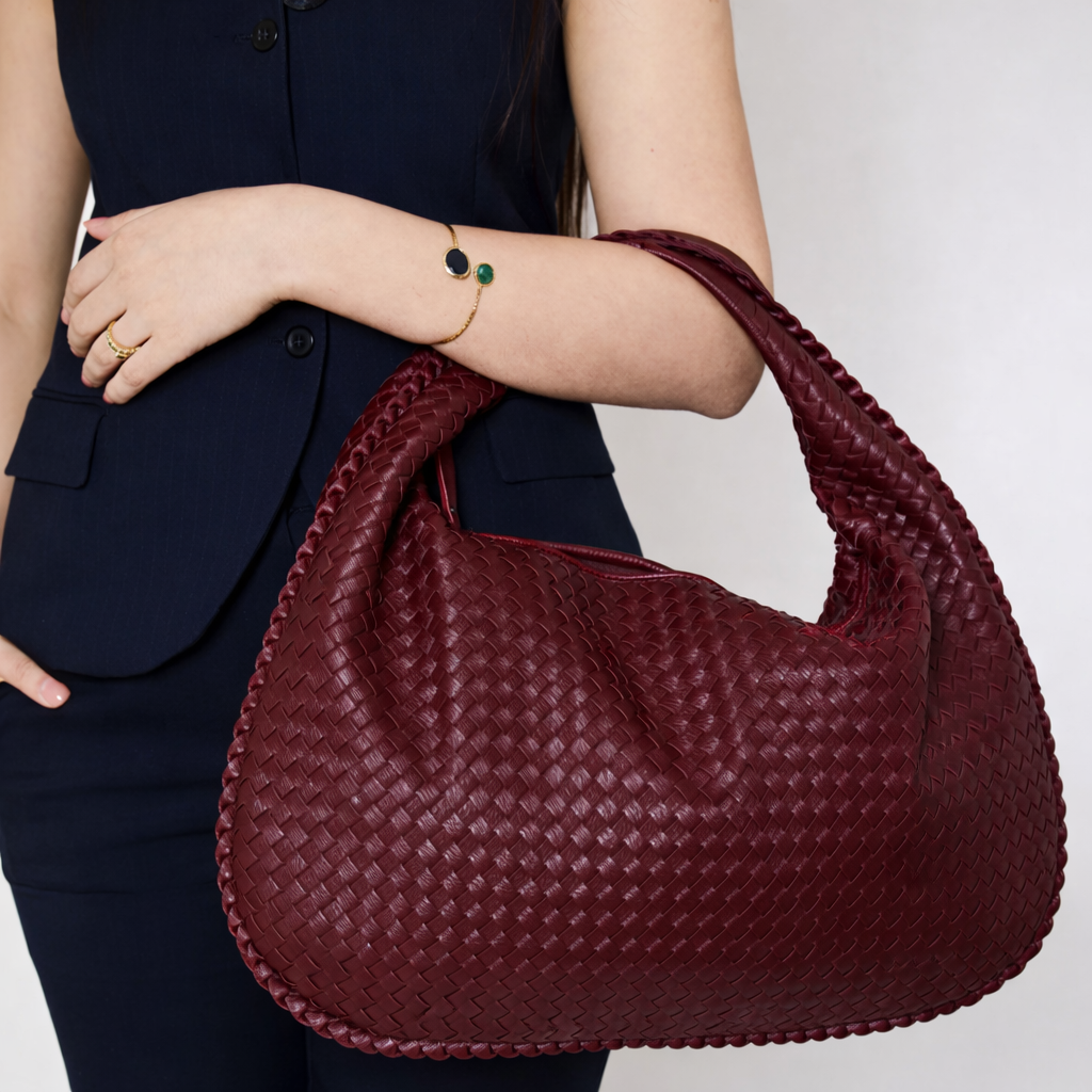 Women's Large Woven Faux Leather Hobo Shoulder Bag