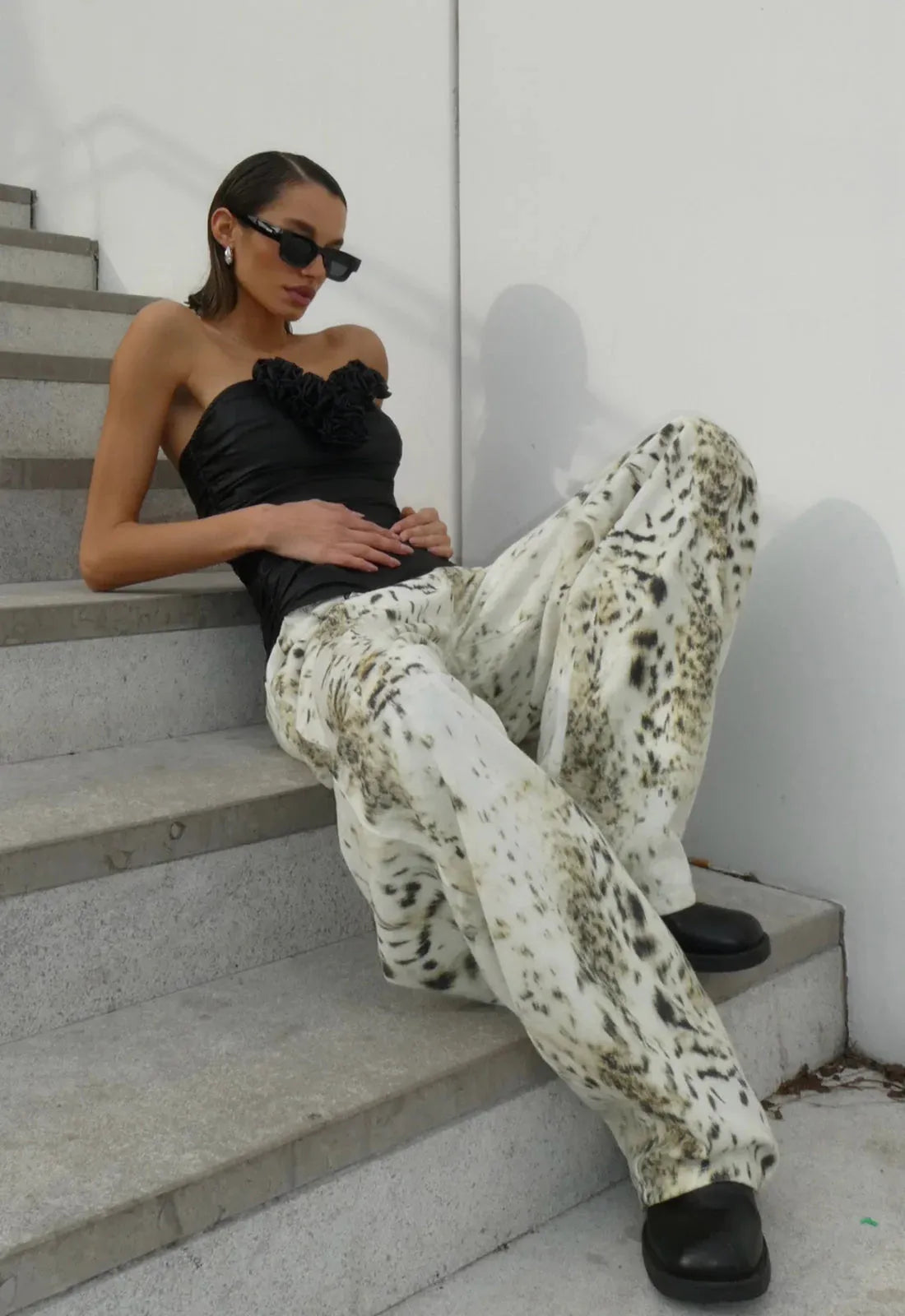 Women's Snow Leopard Print Wide Leg Jeans