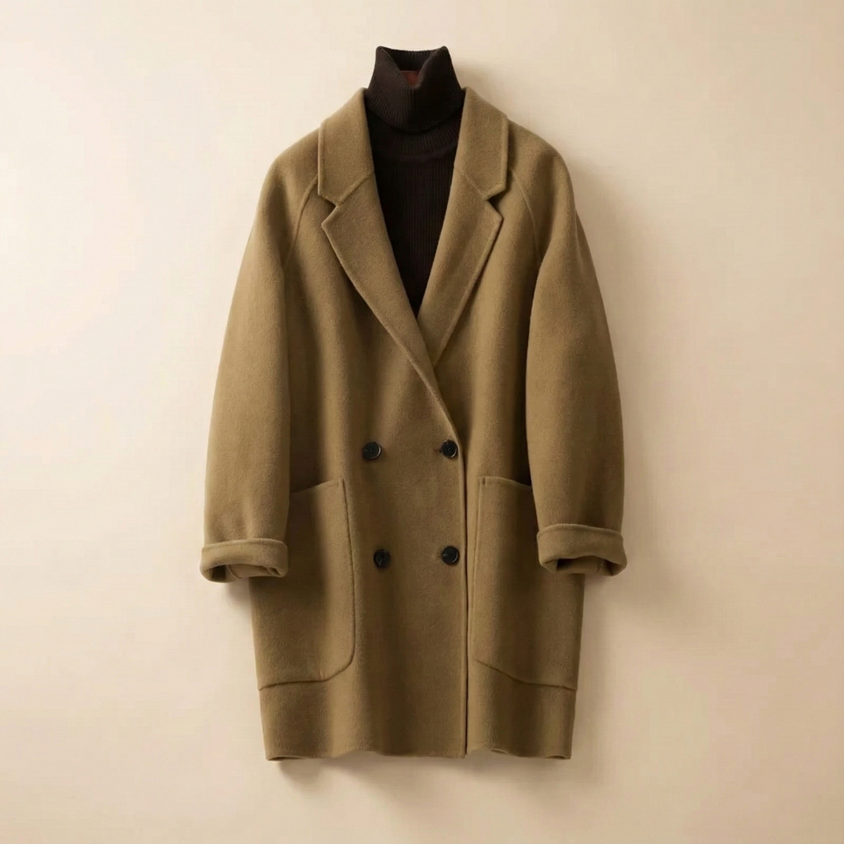 Women's Double Breasted Wool Blend Coat with Notch Lapel
