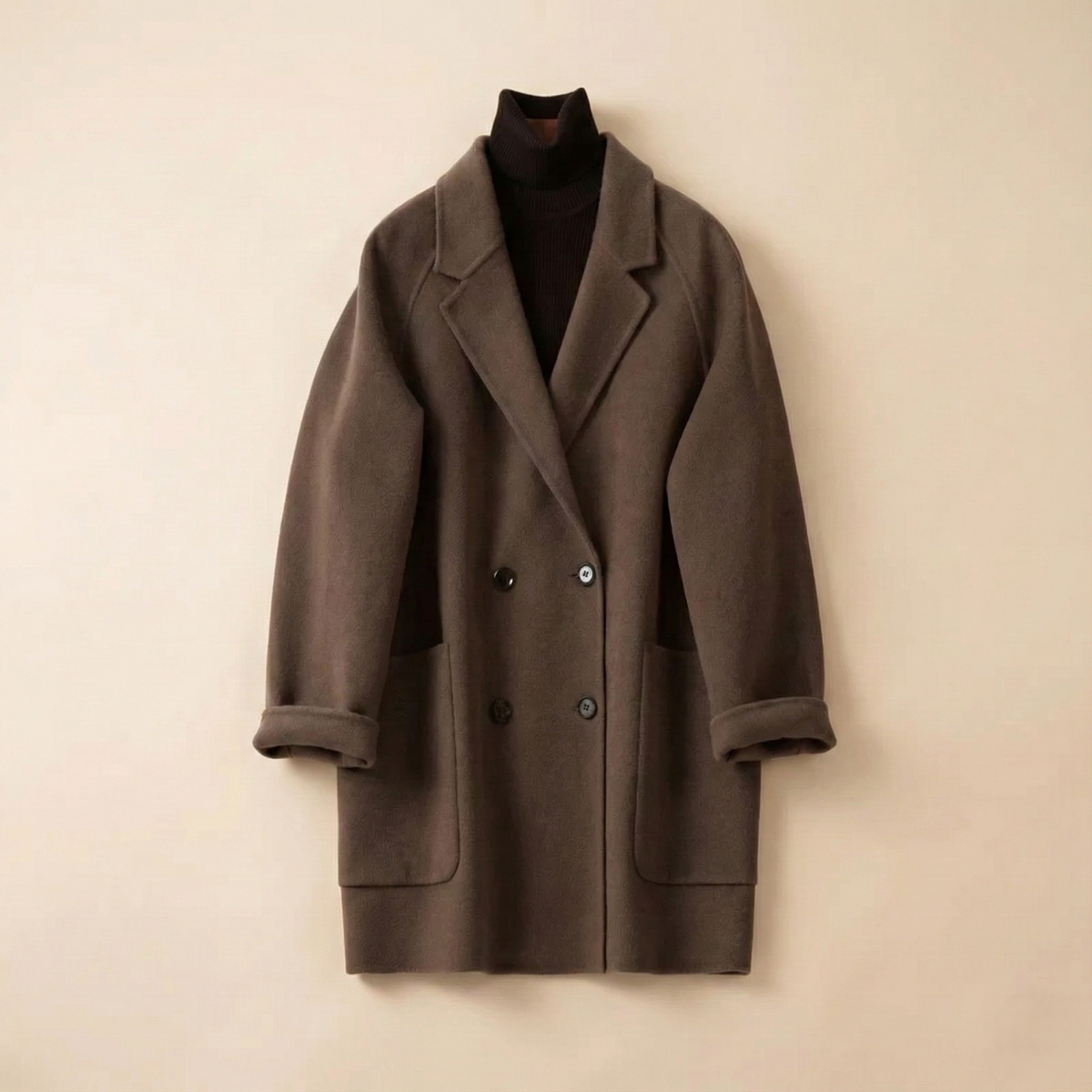 Women's Double Breasted Wool Blend Coat with Notch Lapel