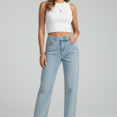 Womens Jeans with High Waist and Shimmer Surface 2