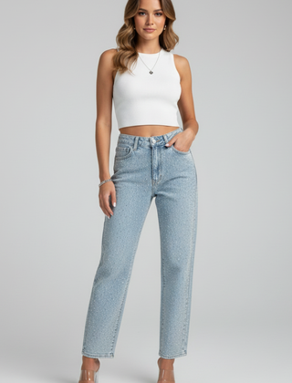 Womens Jeans with High Waist and Shimmer Surface 2
