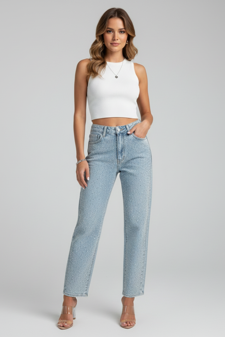 Womens Jeans with High Waist and Shimmer Surface 2