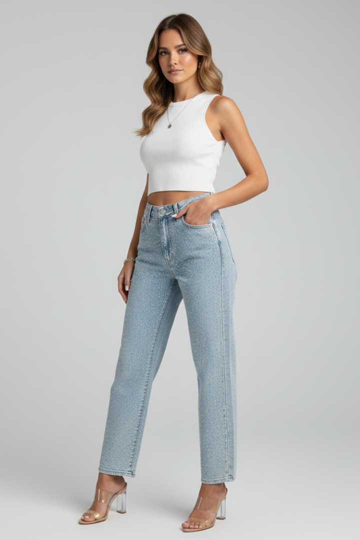 Womens Jeans with High Waist and Shimmer Surface 4