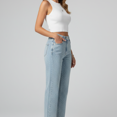 Womens Jeans with High Waist and Shimmer Surface 3