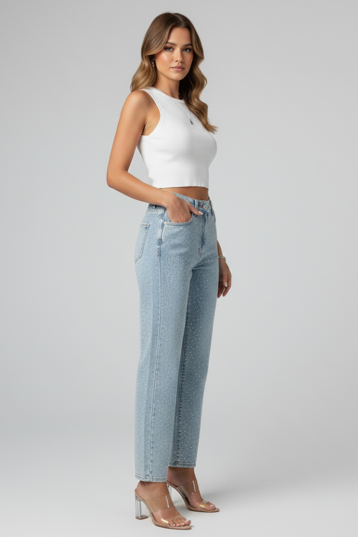 Womens Jeans with High Waist and Shimmer Surface 3