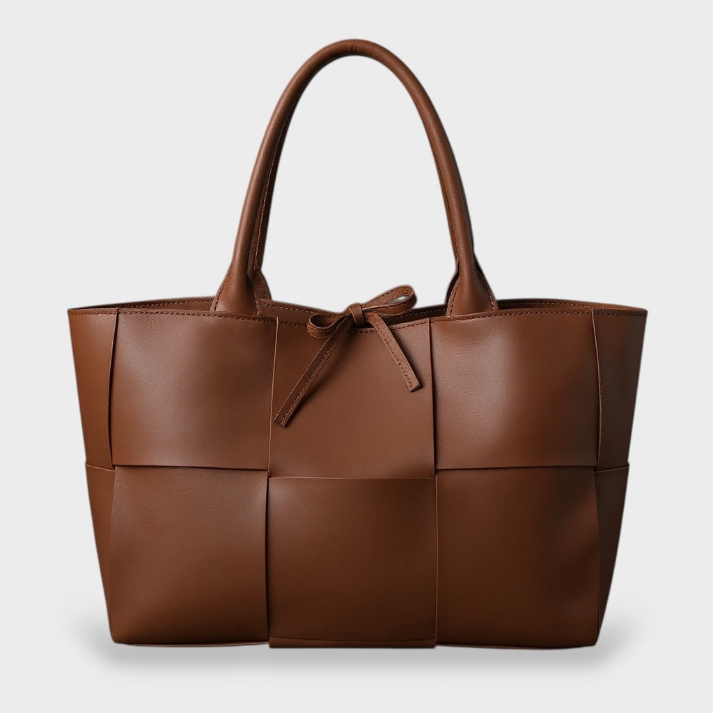 Women's Leather Tote Bag with Top Handles and Bow Detail