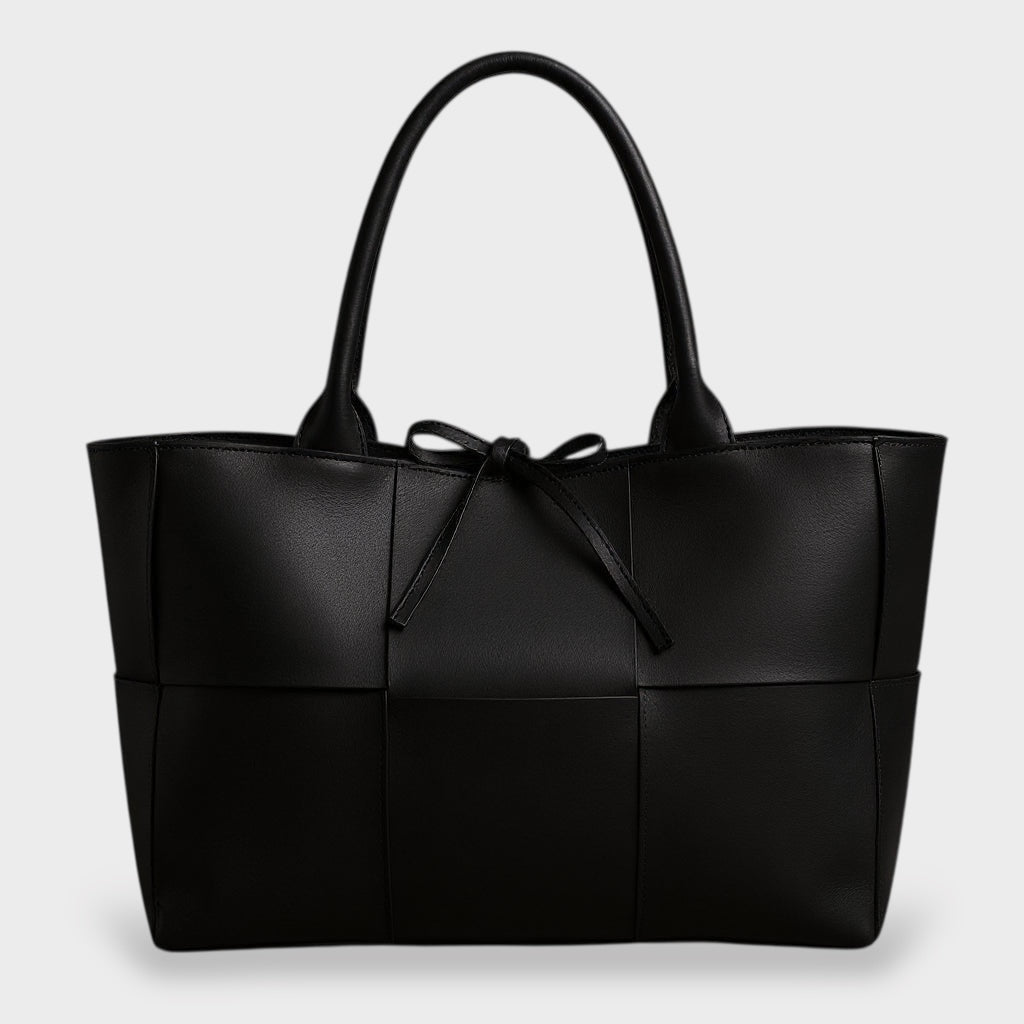 Women's Leather Tote Bag with Top Handles and Bow Detail