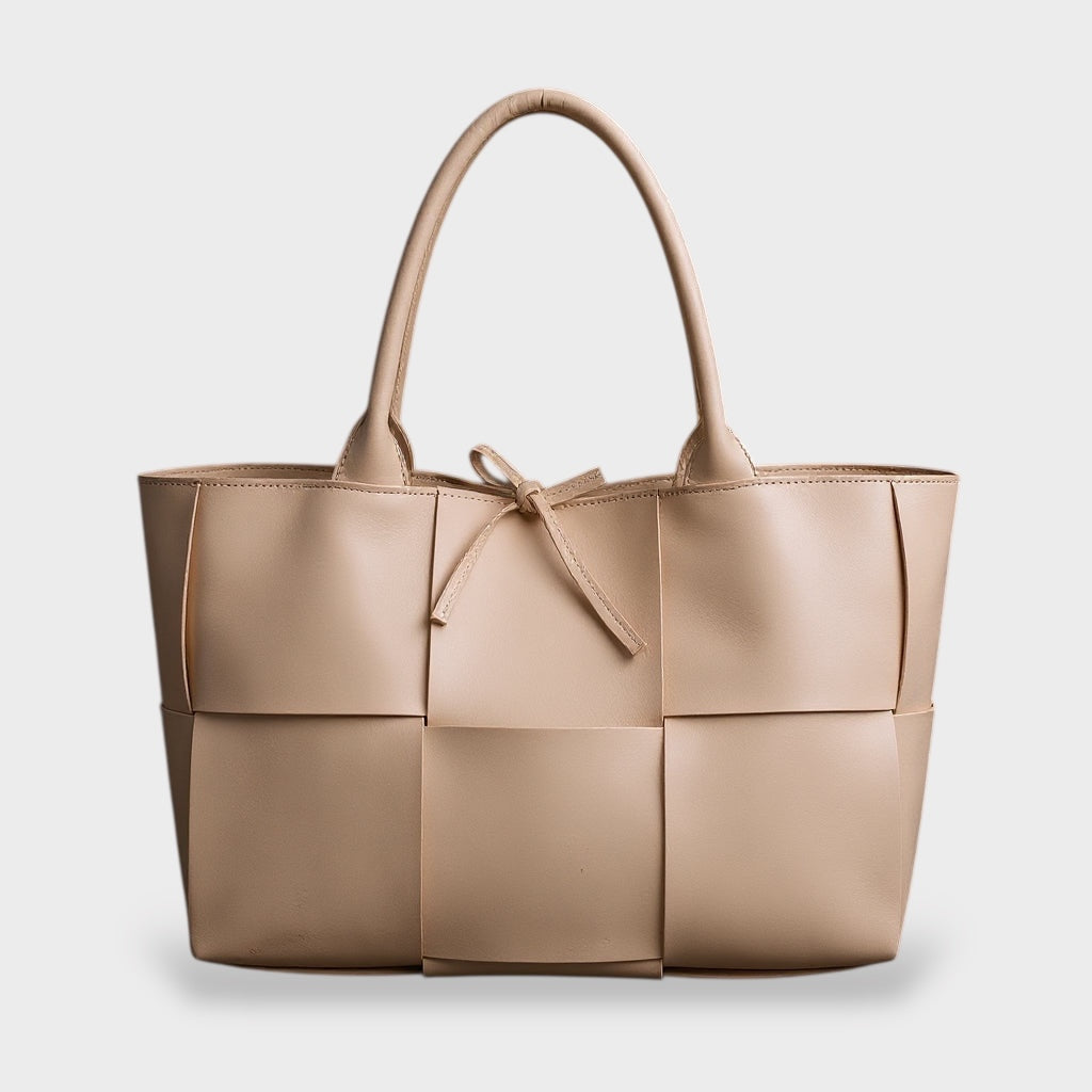 Women's Leather Tote Bag with Top Handles and Bow Detail