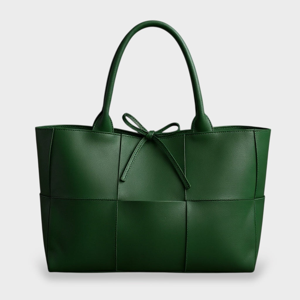 Women's Leather Tote Bag with Top Handles and Bow Detail