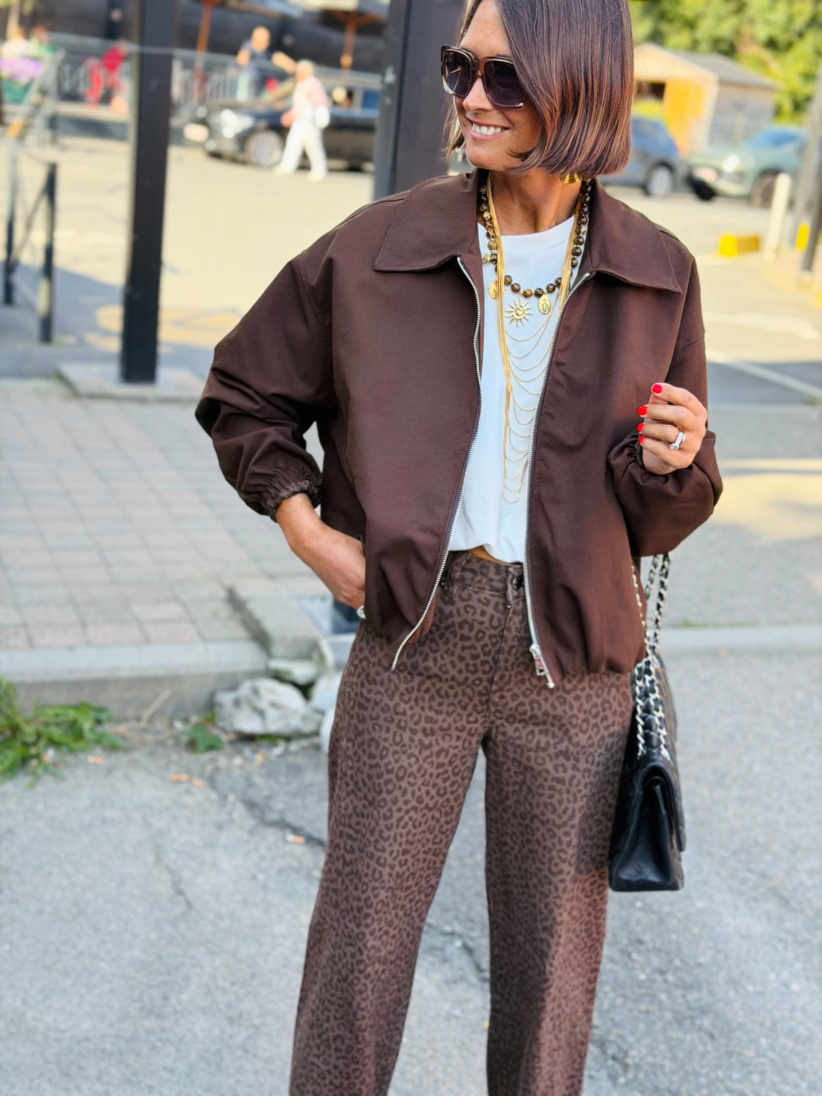 Women's Leopard Print Straight Leg Jeans