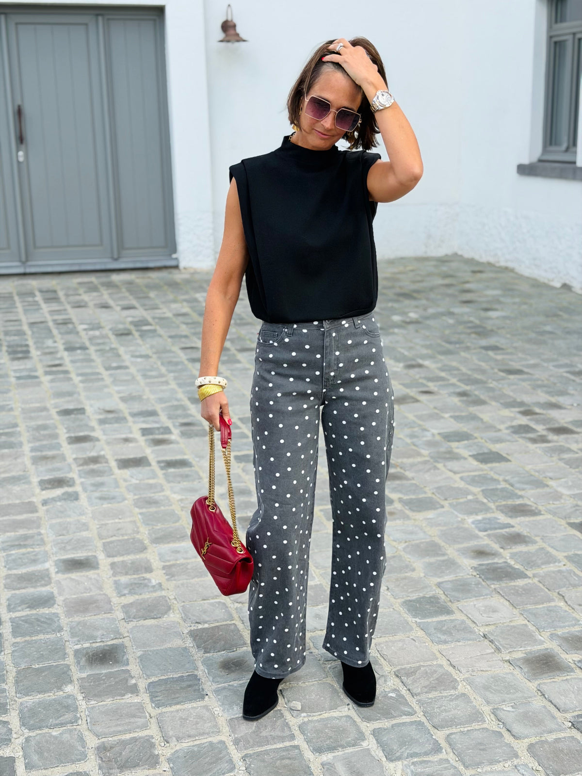 Women's Polka Dot Straight Leg Jeans