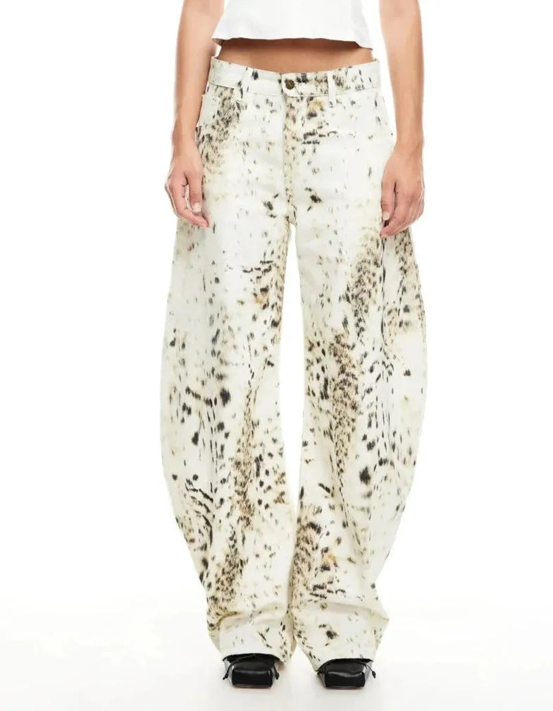 Women's Snow Leopard Print Wide Leg Jeans