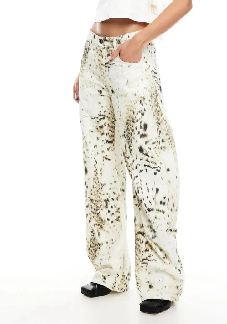 Women's Snow Leopard Print Wide Leg Jeans