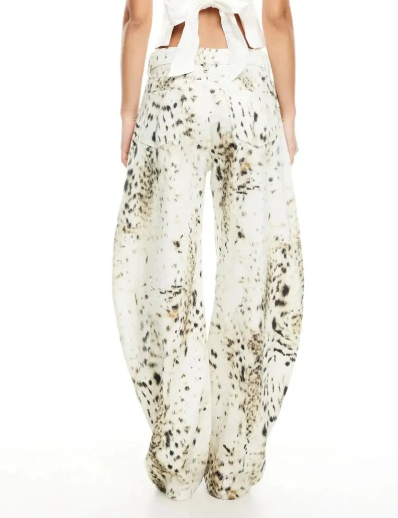 Women's Snow Leopard Print Wide Leg Jeans