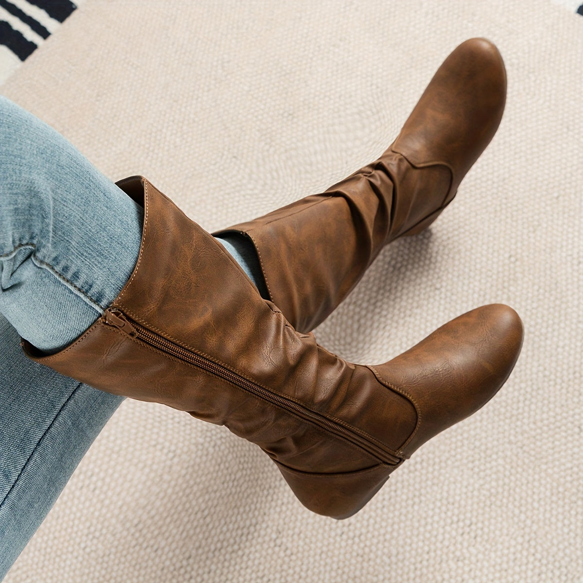 Lena | Women’s Brown Knee High Boots With Side Zip Closure 1