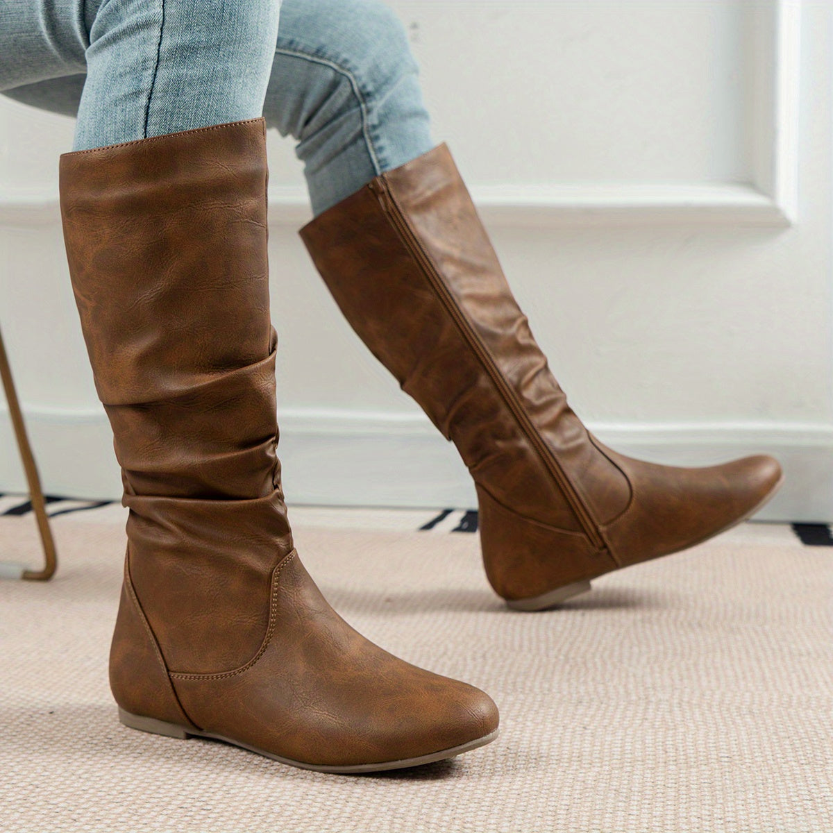 Lena | Women’s Brown Knee High Boots With Side Zip Closure 6