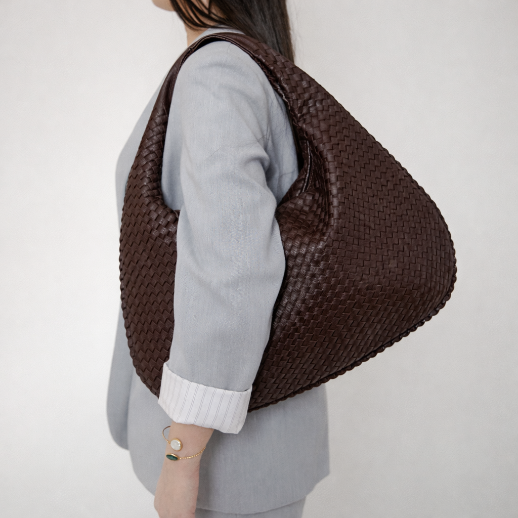 Women's Large Woven Faux Leather Hobo Shoulder Bag