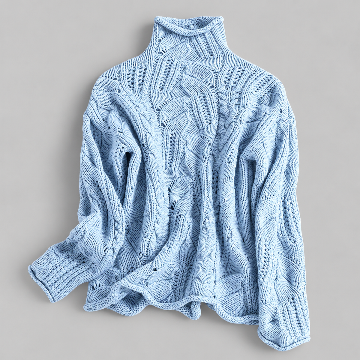 Women's Cable Knit Turtleneck Sweater with Textured Pattern and Long Sleeves