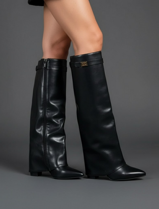 Lila | Women’s Black Leather Over-the-Knee Boots With Buckle 9