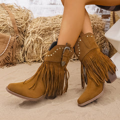 Lila | Women’s Wide Calf Western Fringe Cowboy Boots With Studded Detailing 2