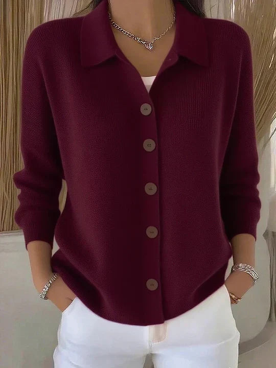 Women's Knit Cardigan With Collared Neck And Button Front