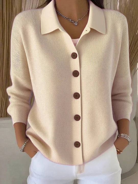Women's Knit Cardigan With Collared Neck And Button Front