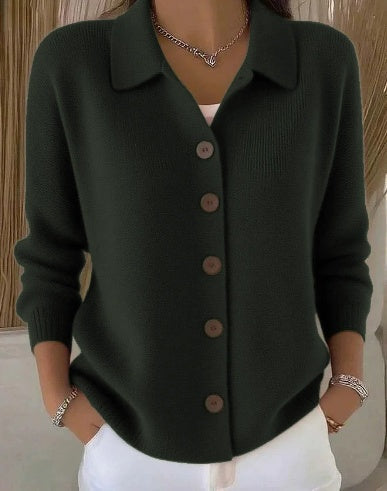 Women's Knit Cardigan With Collared Neck And Button Front