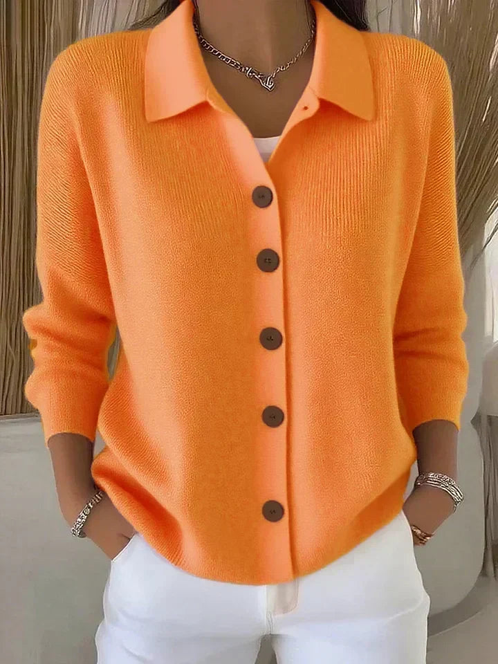 Women's Knit Cardigan With Collared Neck And Button Front