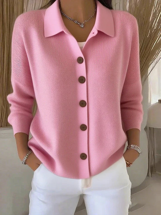 Women's Knit Cardigan With Collared Neck And Button Front