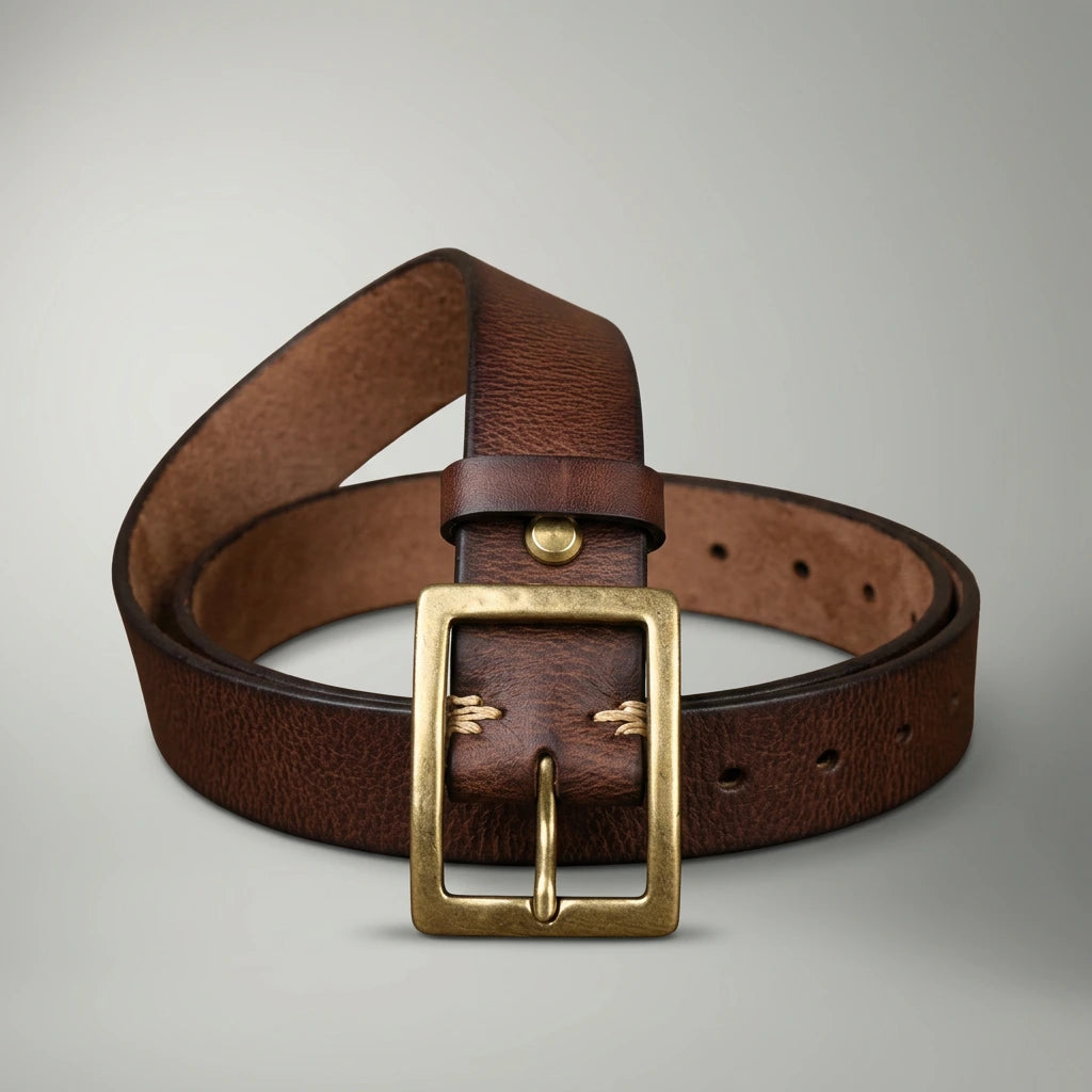 Men's Distressed Leather Belt | Rugged Vintage Casual Accessory 0