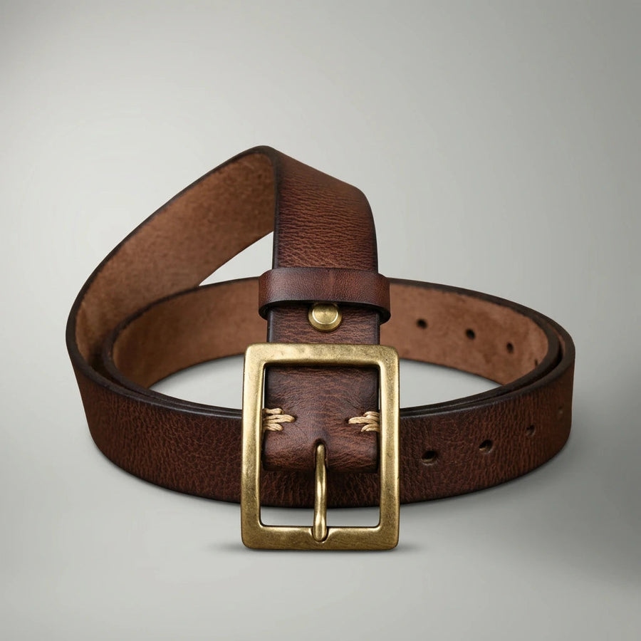 Men's Distressed Leather Belt | Rugged Vintage Casual Accessory 0