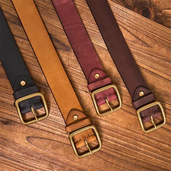 Men's Durable Cowhide Leather Belt | Classic Brass Buckle | Timeless Stylish Accessory 1