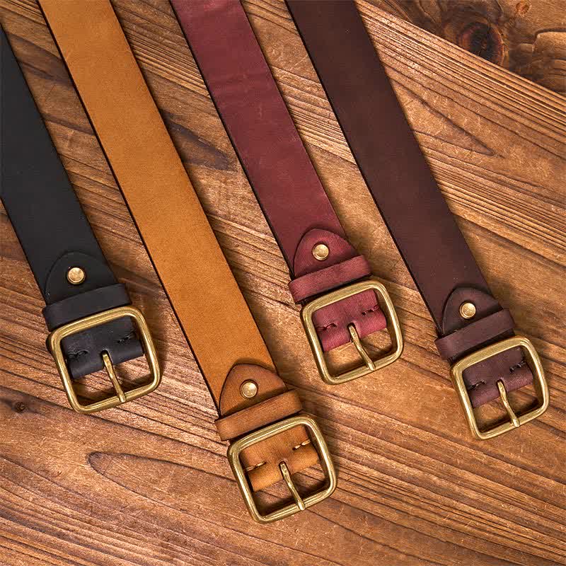 Men's Durable Cowhide Leather Belt | Classic Brass Buckle | Timeless Stylish Accessory 1