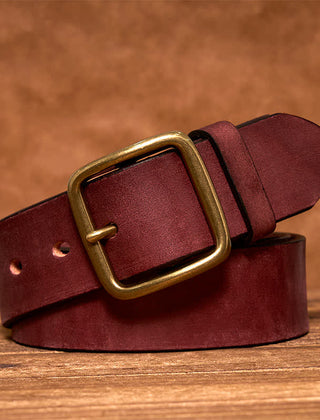 Men's Durable Cowhide Leather Belt | Classic Brass Buckle | Timeless Stylish Accessory 10
