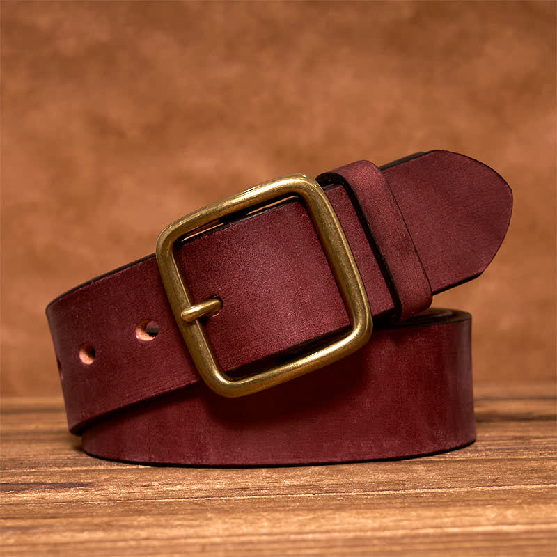 Men's Durable Cowhide Leather Belt | Classic Brass Buckle | Timeless Stylish Accessory 10
