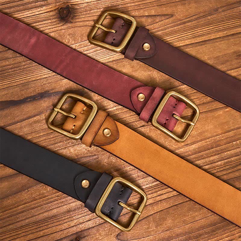 Men's Durable Cowhide Leather Belt | Classic Brass Buckle | Timeless Stylish Accessory 2