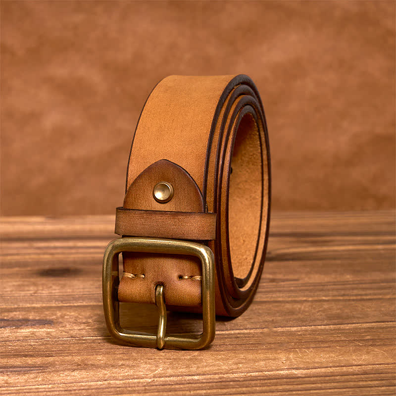 Men's Durable Cowhide Leather Belt | Classic Brass Buckle | Timeless Stylish Accessory 3