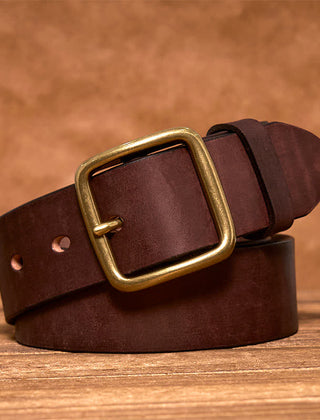 Men's Durable Cowhide Leather Belt | Classic Brass Buckle | Timeless Stylish Accessory 5