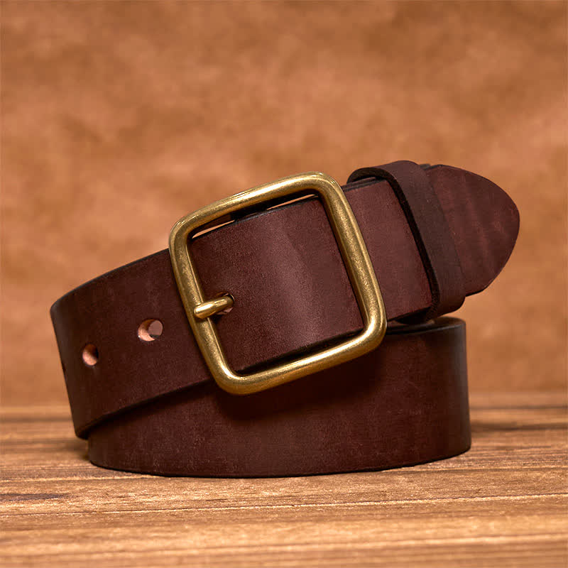 Men's Durable Cowhide Leather Belt | Classic Brass Buckle | Timeless Stylish Accessory 5