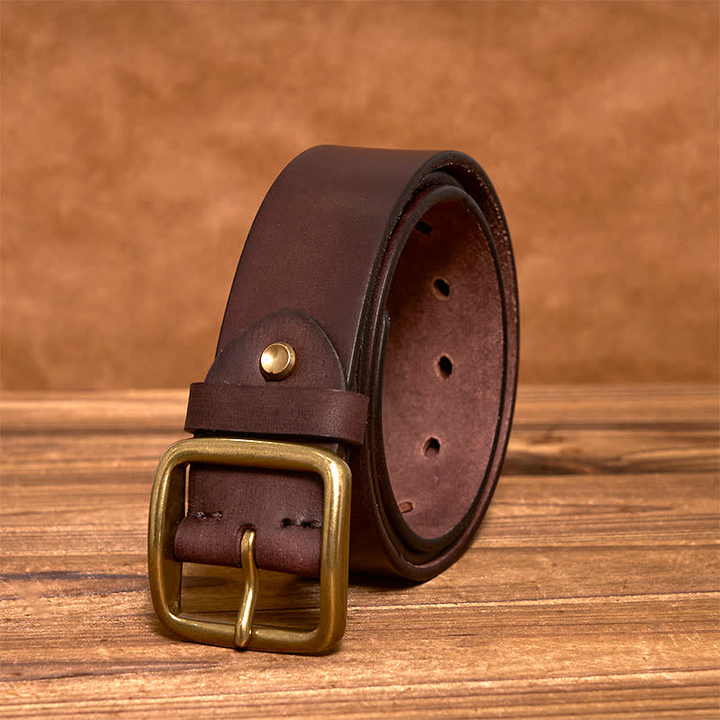 Men's Durable Cowhide Leather Belt | Classic Brass Buckle | Timeless Stylish Accessory 6