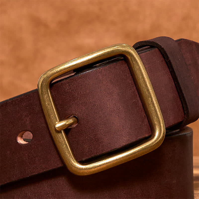 Men's Durable Cowhide Leather Belt | Classic Brass Buckle | Timeless Stylish Accessory 7