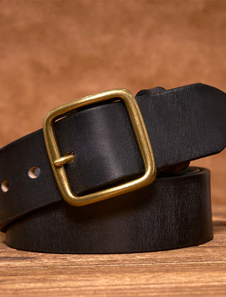 Men's Durable Cowhide Leather Belt | Classic Brass Buckle | Timeless Stylish Accessory 9