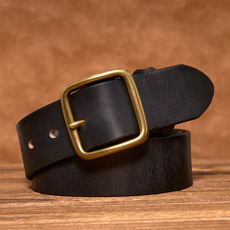 Men's Durable Cowhide Leather Belt | Classic Brass Buckle | Timeless Stylish Accessory 9